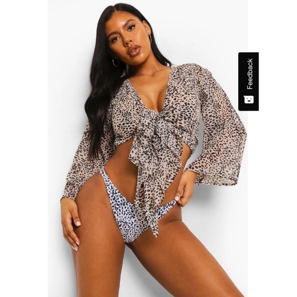 NWT! Animal Print Chiffon Tie Front Crop Top size Small - Picture 2 of 5